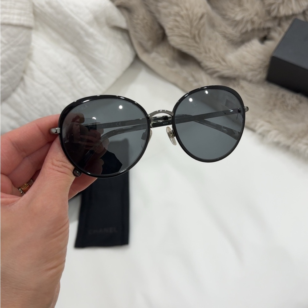 Chanel Silver and Black Sunglasses